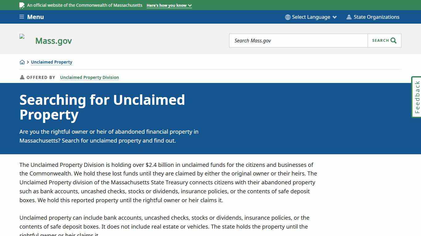 Searching for Unclaimed Property | Mass.gov