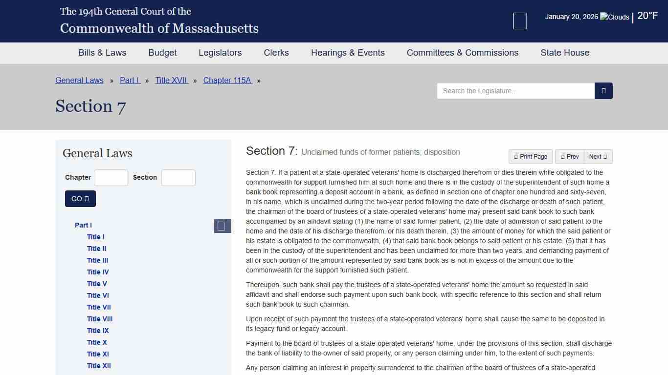 General Law - Part I, Title XVII, Chapter 115A, Section 7